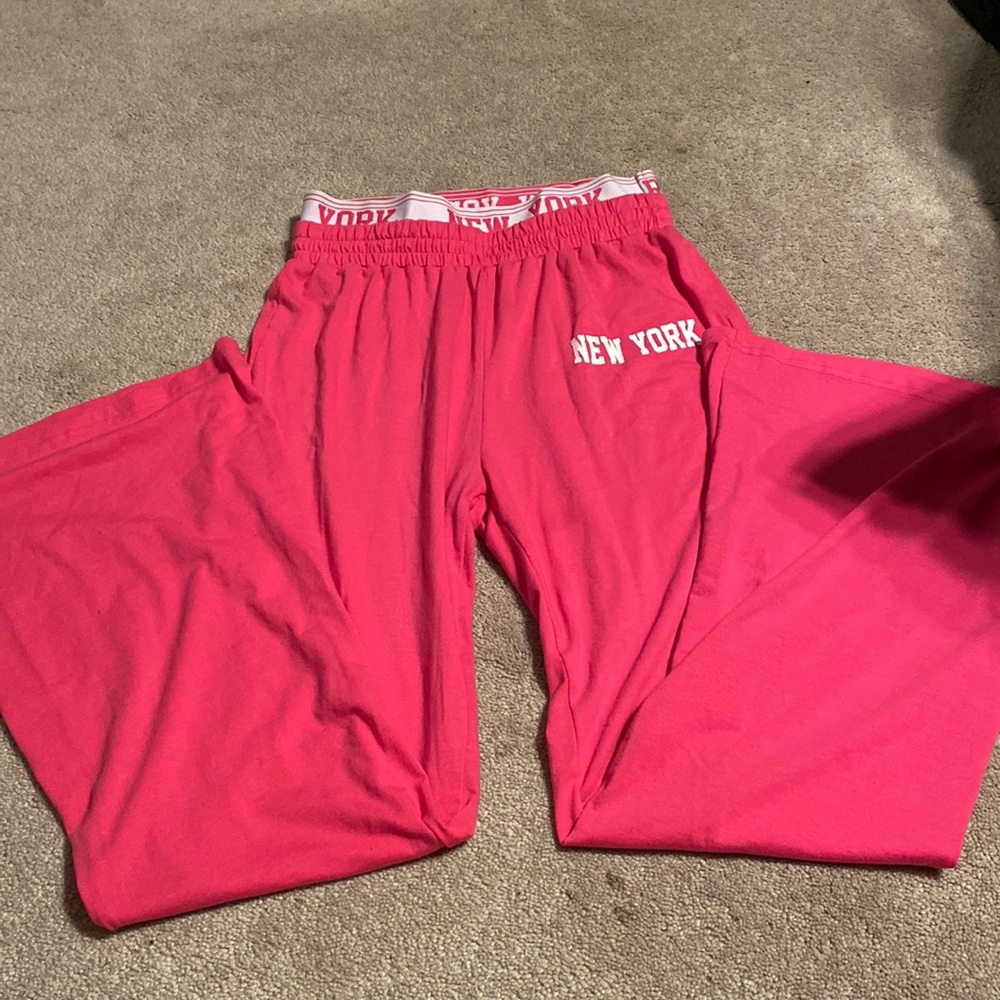 Pink and White New York flared pants